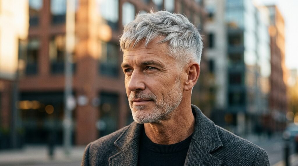 French Crop Low Fade for Gray or Silver Hair