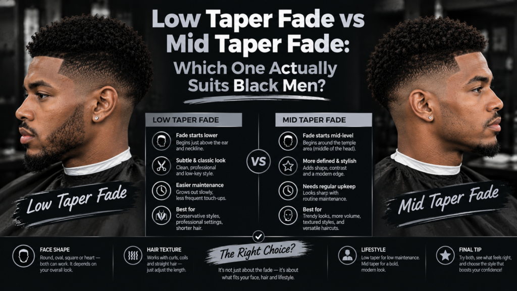 Low Taper Fade vs Mid Taper Fade Which One Actually Suits Black Men